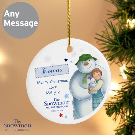 Personalised The Snowman & The Snowdog Blue Decoration Extra Image 1